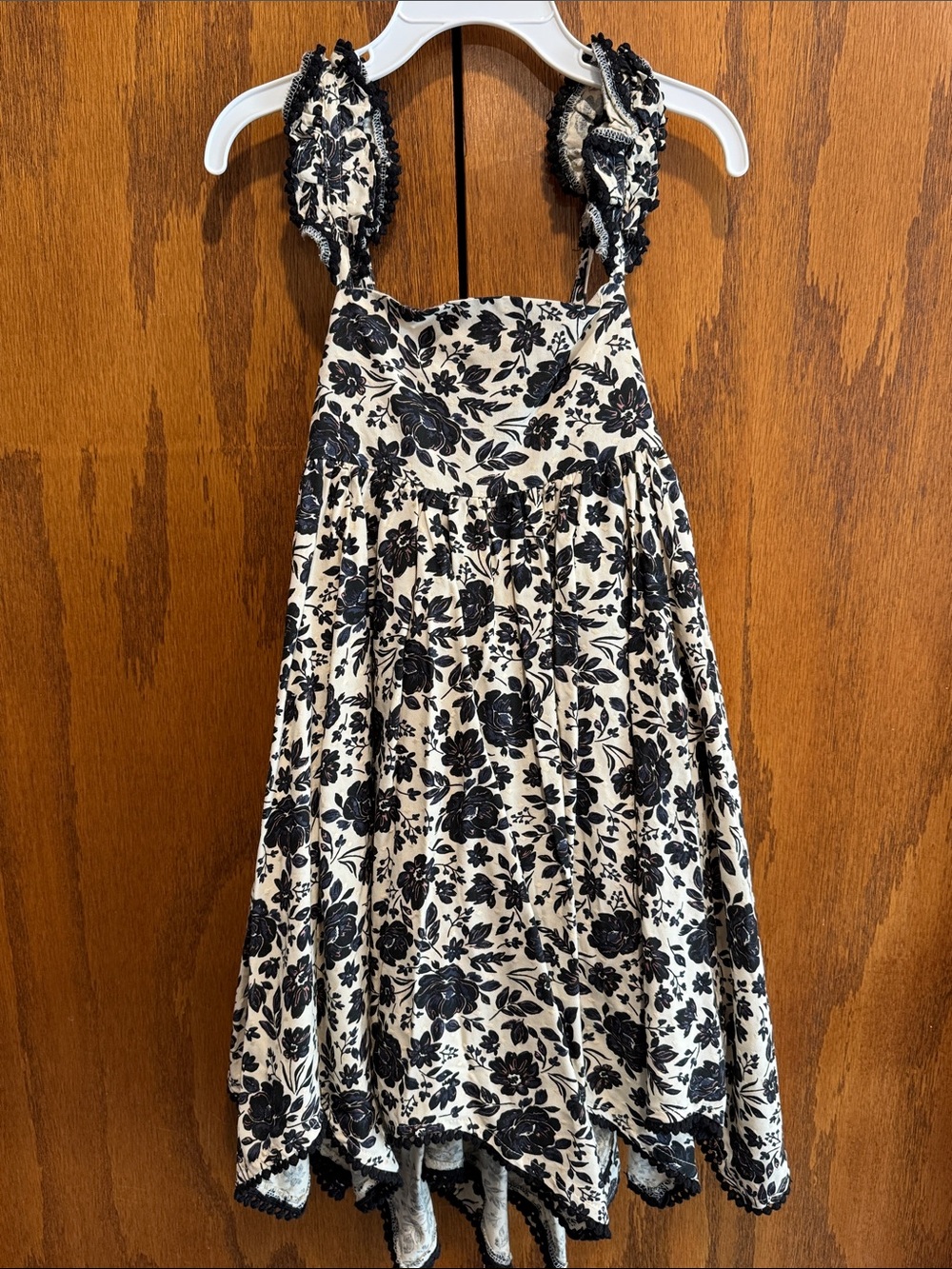 Joie Black and Cream Floral Sundress with Ruffled Straps